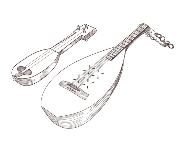 Cobza instrumentos de cuerda musical dibujo — Vector de stock