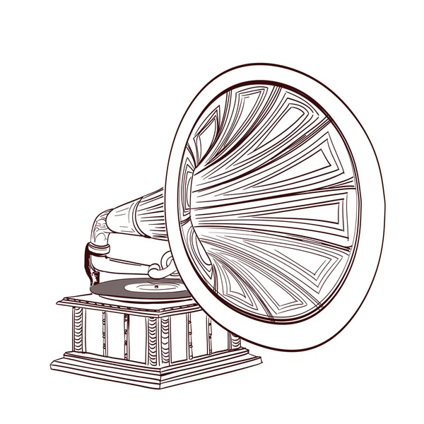 Gramophone dessiné à la main sur blanc — Image vectorielle