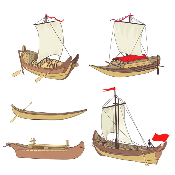 Conjunto de barcos antiguos dibujo — Archivo Imágenes Vectoriales