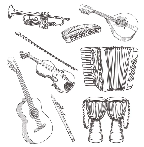 Folk instrumentos musicais conjunto de desenho — Vetor de Stock