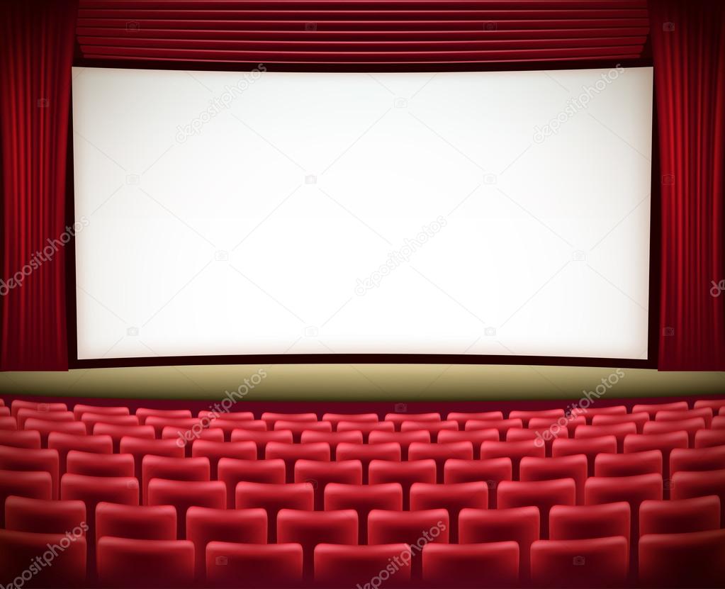 Cinema theater background with red seats and red curtains