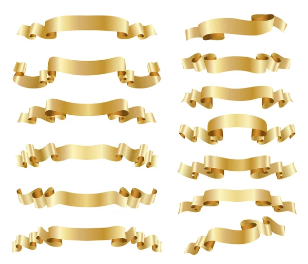Conjunto de cintas doradas sobre blanco — Vector de stock