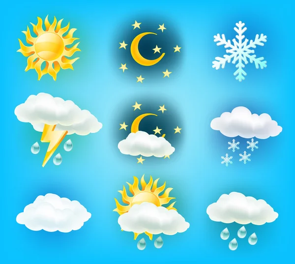 Weather symbols on light blue background — Stock Vector