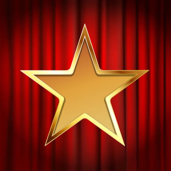 Marco de estrella dorada con fondo de cortina de teatro rojo — Vector de stock