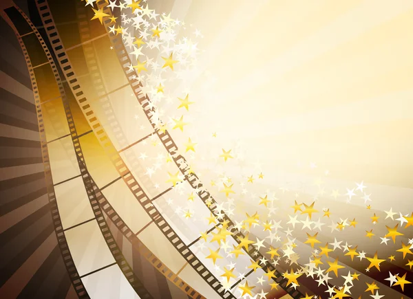 Background with retro filmstrip and golden stars — Stock Vector