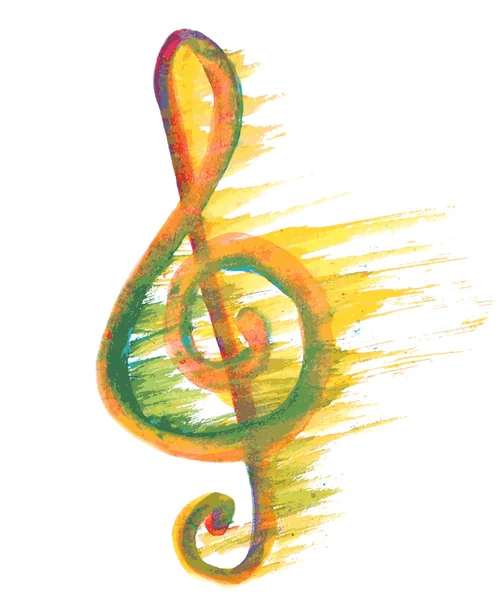 Acquerello multicolore chiave di violino g su bianco — Vettoriale Stock