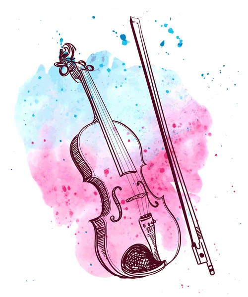 Aquarelle dessinée à la main violon avec éclaboussure. vecteur — Image vectorielle