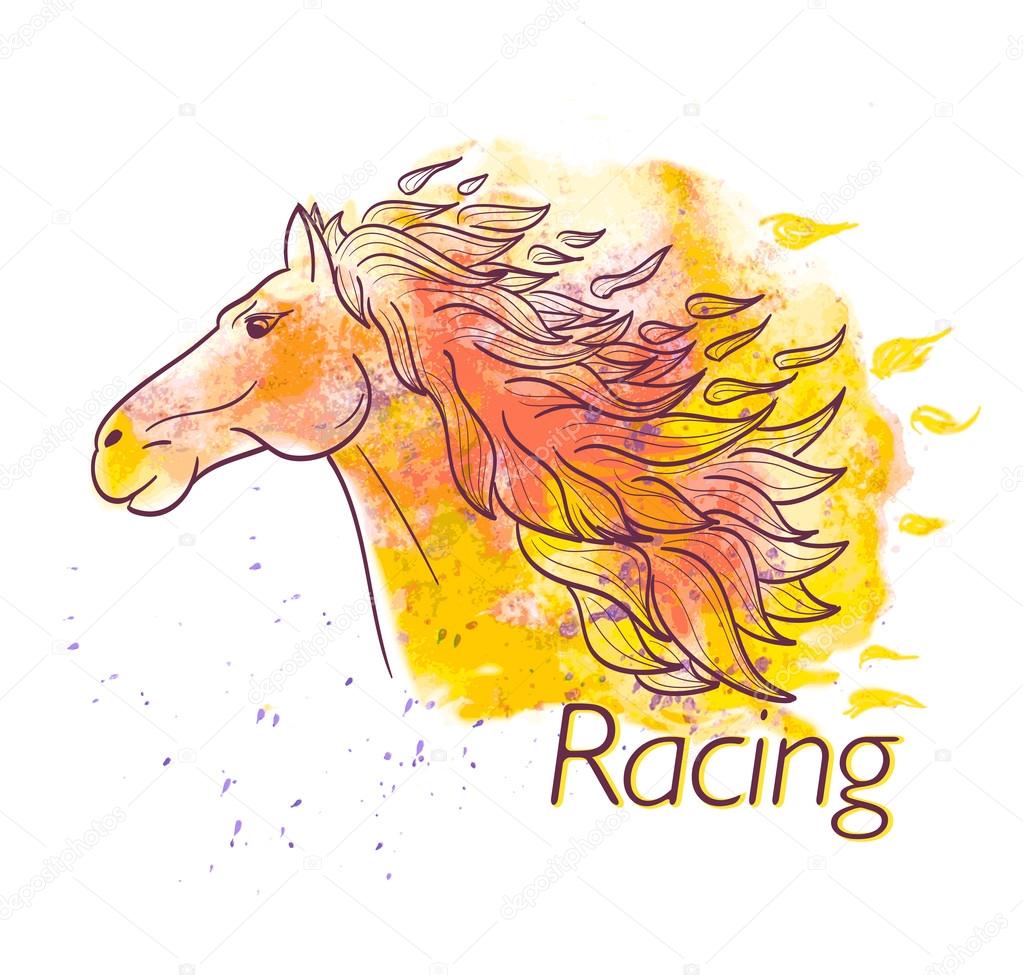 horse racing watercolor symbol. vector