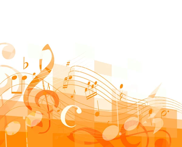 Oranje horizontale mozaïek achtergrond met muzikale noten en treble clef. vector — Stockvector