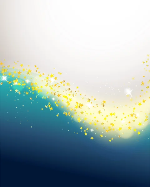 Estrellas doradas que fluyen sobre fondo azul — Vector de stock