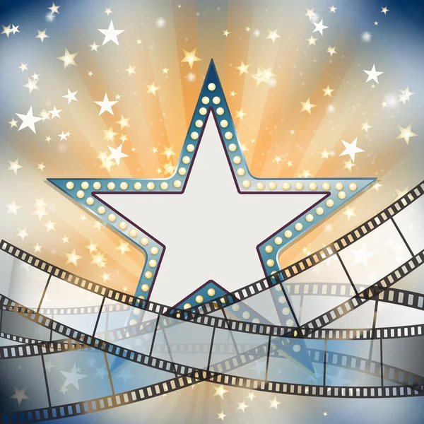 Abstract vintage cinema background with blue metallic star — Stock Vector