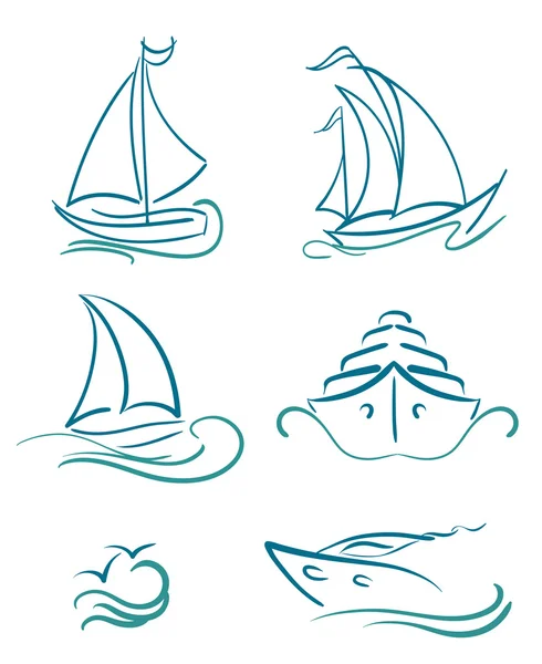 Symbole jachtów i łodzi na biały — Wektor stockowy