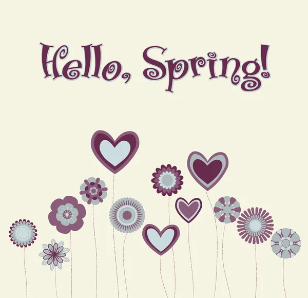 Fondo abstracto con corazones y flores. Hola, Spring. Vect. — Vector de stock