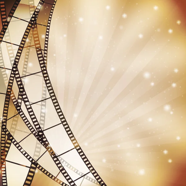 Φόντο με filmstrip και αστέρια, λωρίδες, φώτα — Διανυσματικό Αρχείο