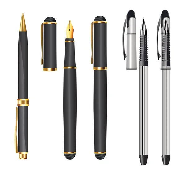 Set of pens on white — Stock Vector