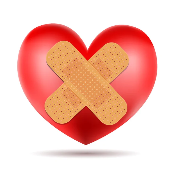 Simbolo del cuore con benda adesiva su bianco — Vettoriale Stock