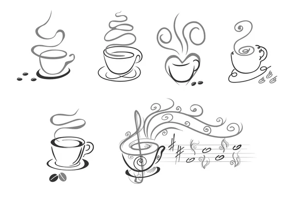 Tazas de café arte de línea. vector — Archivo Imágenes Vectoriales