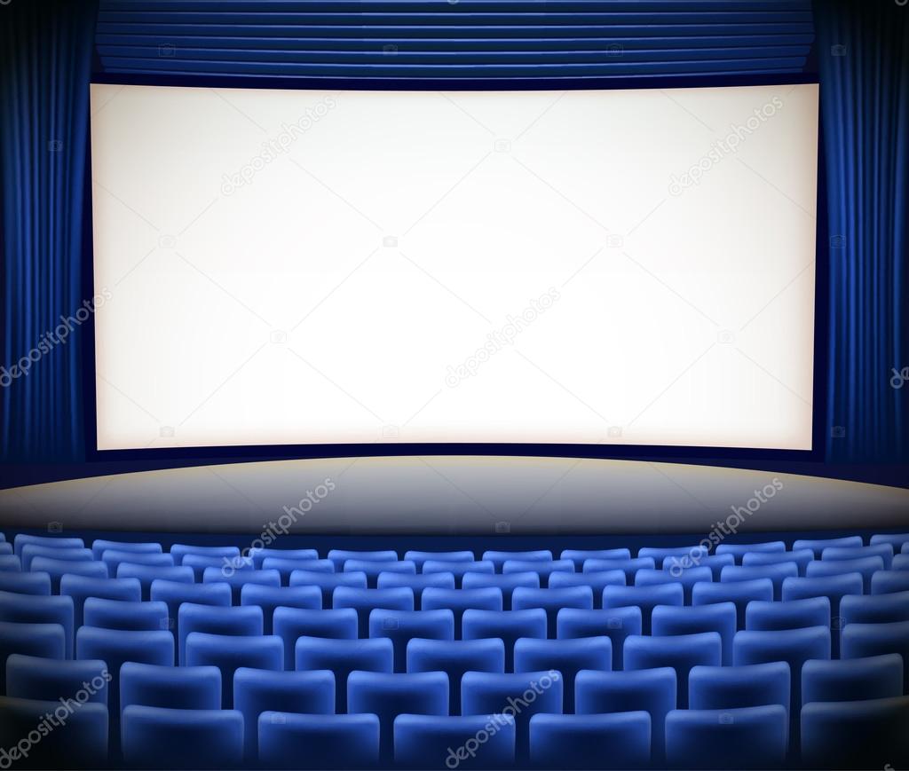 cinema theater background with blue seats and blue curtains 