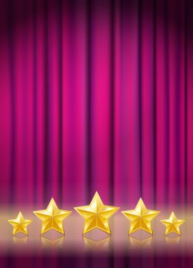 Mor perde artalanları altın yıldız vektör çizim ile