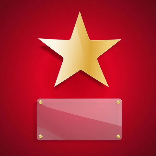 Golden star and glass blank background on red — стоковый вектор