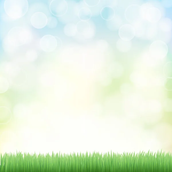 Spring background with green grass and bokeh effects lights. vec — Stock Vector