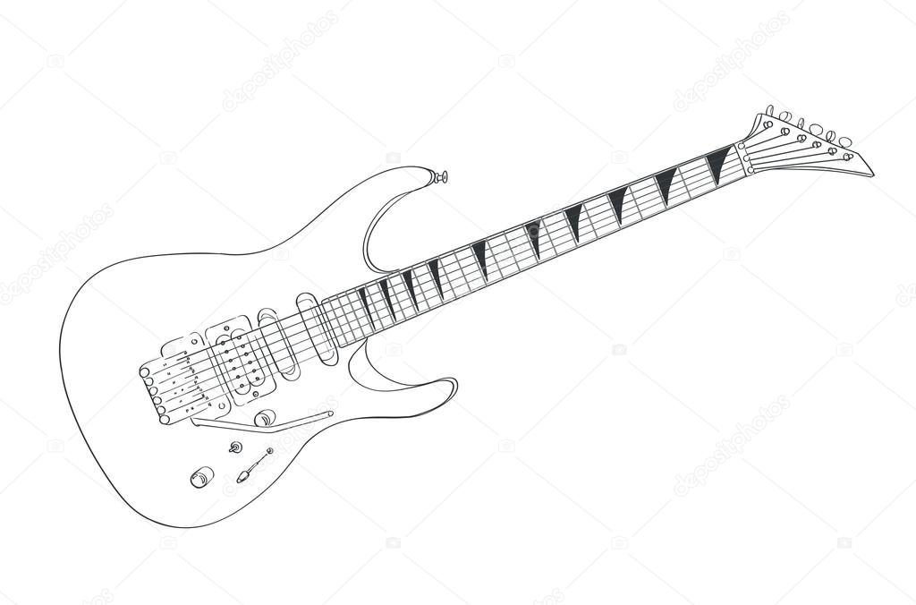 electric guitar drawing on white. line art vector illustration