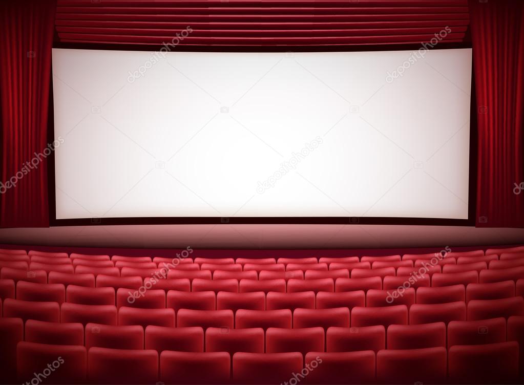 cinema theater horizontal background with red seats and red curt