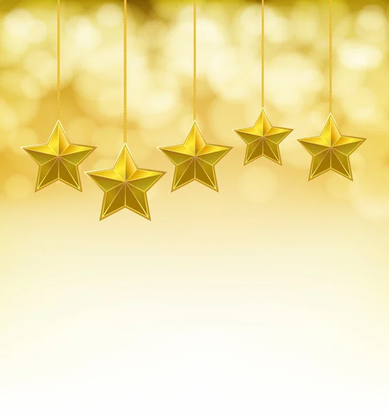 Golden stars on golden ropes on blurry background — Stock Vector