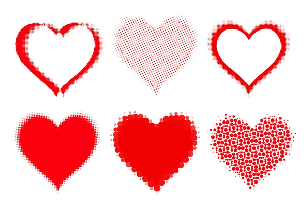 Conjunto de corazones de medio tono en blanco. vector — Archivo Imágenes Vectoriales