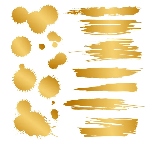 Conjunto de manchas de oro y salpicaduras. vector — Vector de stock