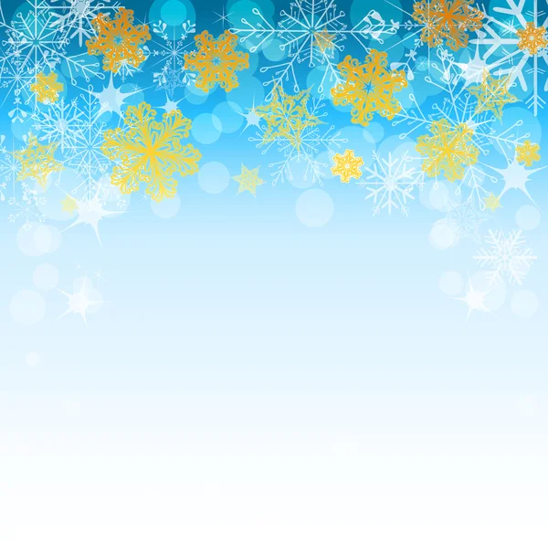 Invierno fondo azul claro con copos de nieve dorados — Archivo Imágenes Vectoriales