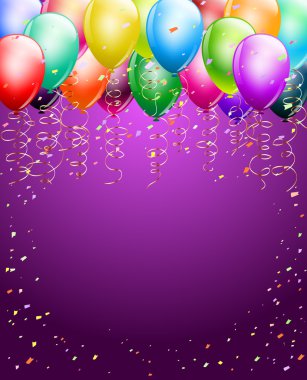 konfeti arka plan ile üst sınır olarak festival renkli balonlar