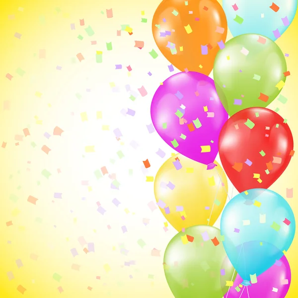 Fundo com balões coloridos brilhantes como uma borda e confett —  Vetores de Stock