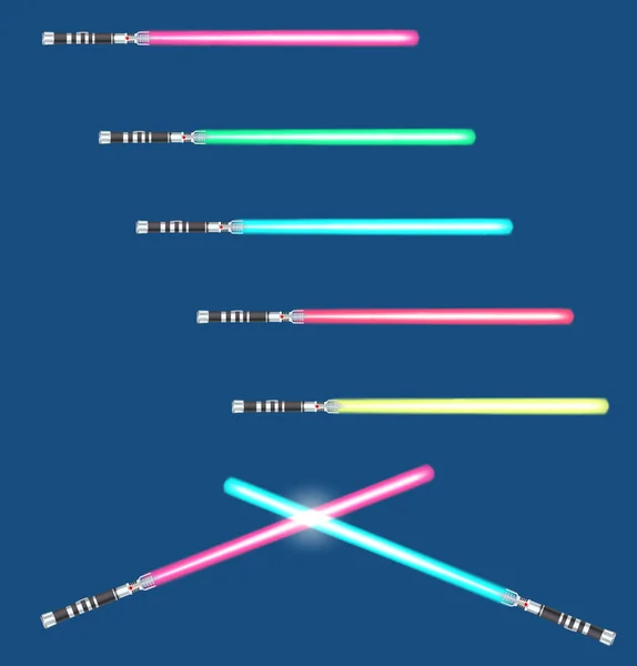 Espadas ligeras con variaciones de color sobre fondo azul. vector — Vector de stock