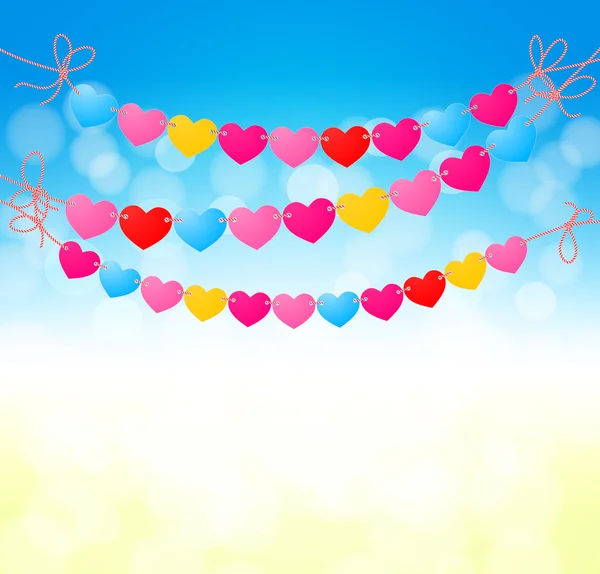 Love heart bunting background on abstract blurred background — Stock Vector