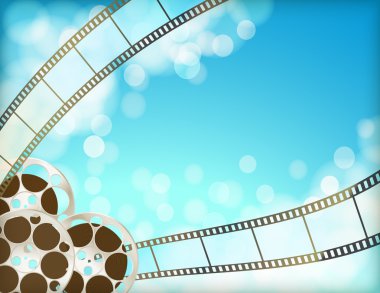 retro film şeridi, film makarası ile sinema mavi arka plan. Vintage 