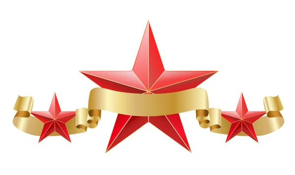 Estrella roja con composición de cinta dorada. vector — Vector de stock