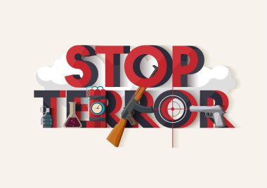 Uluslararası terörizm. Tipografik poster.