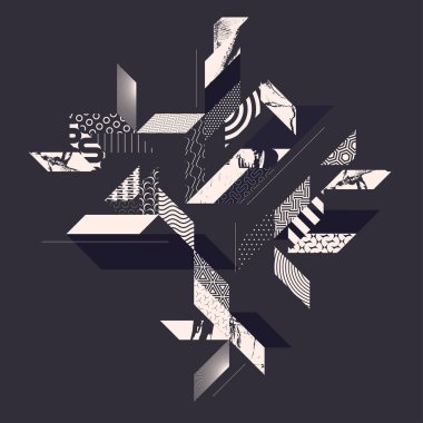 Desenli doku çizgilerinin soyut bileşimi. Monokrom grafik illüstrasyonu