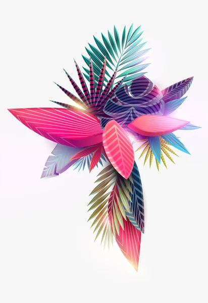 夏の花のデザイン 光の背景にカラフルな熱帯の葉 — ストックベクタ
