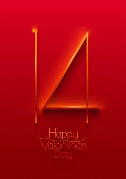 ミニマルなデザインバレンタインデーカード 赤色の背景の金数 — ストックベクタ