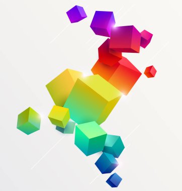 Üç boyutlu küplerin soyut renkli bileşimi. Vektör geometrik arkaplan.