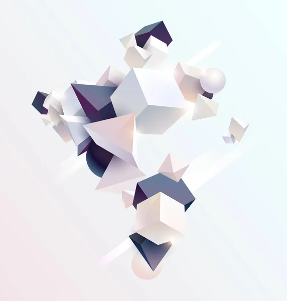白黒3D幾何学的形状 背景の抽象的なベクトル図 — ストックベクタ
