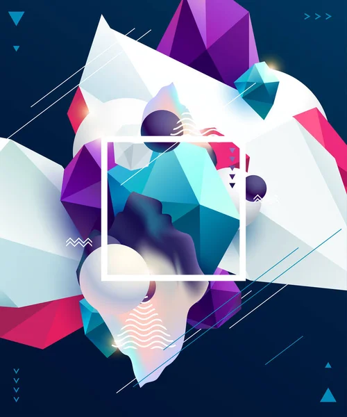 Poster Design Abstrait Avec Éléments Polygonaux Formes Géométriques Cadre Contour — Image vectorielle