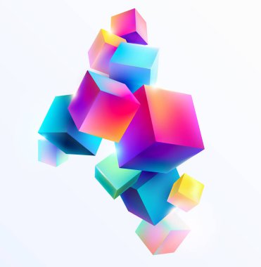 Üç boyutlu renkli küpler. Parlak geometrik bileşim.