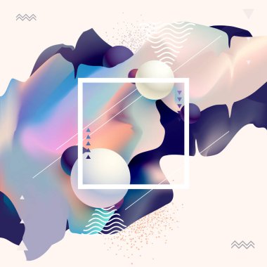 Sıvı renkler, poster tasarımı. Geometrik ve sıvı şekilli soyut bileşim.