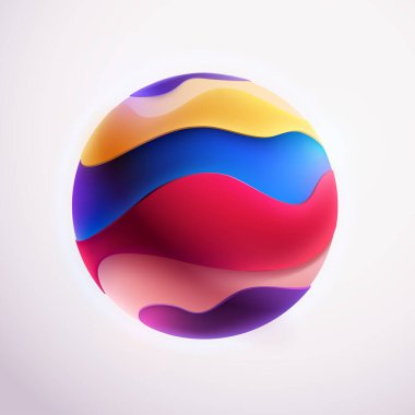 Üç boyutlu renkli çizgili top. Sanat geometrik şekli.