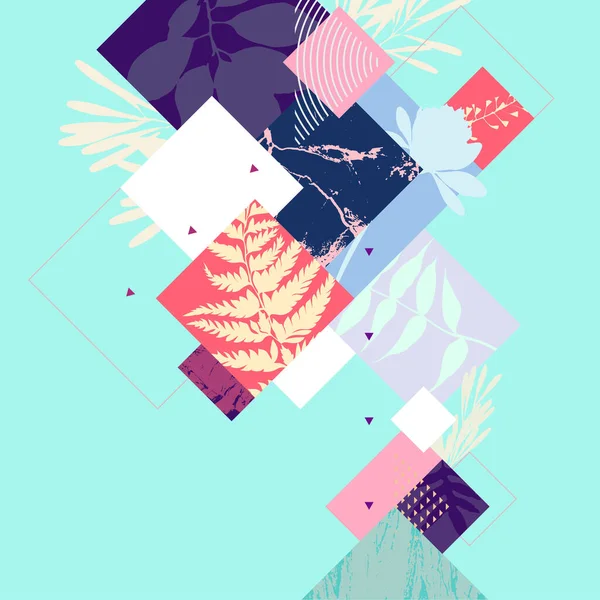 Composition Géométrique Abstraite Multicolore Avec Des Éléments Botaniques — Image vectorielle