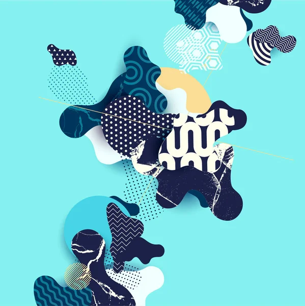 Abstract Blue Geometric Composition Fluid Patterned Shapes — ストックベクタ