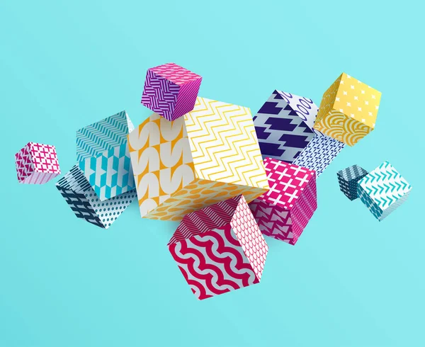 Colorful Patterned Cubes Bright Geometric Composition — ストックベクタ